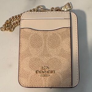 Coach Cream Card Holder with Gold Chain